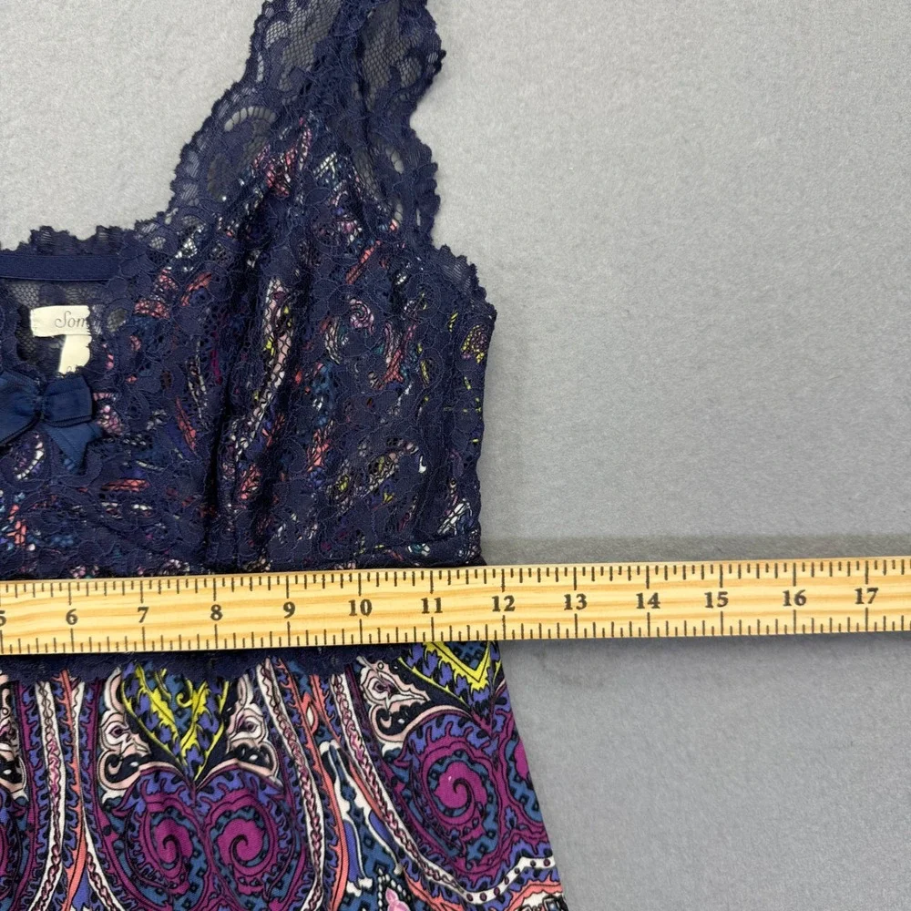 Soma XS Navy Blue Paisley Lace‎ Trim Chemise Nightgown Sleep Dress Sleeveless
